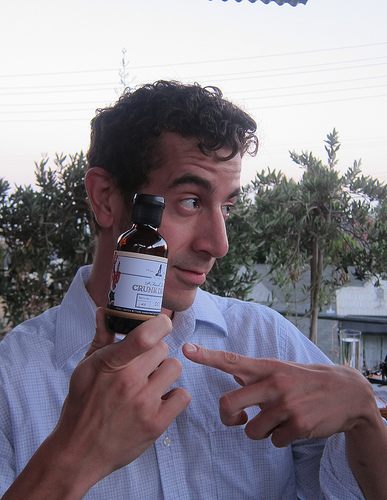 Paul Sanguinetti with his new Crunk Drops bitters from Miracle Mile Bitters