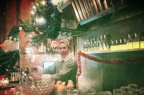 Chris Amirault guest bartending at Harvard & Stone